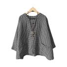 Blusa Feminina Casual Solta Verão - Gola Redonda, Xadrez, Manga 3/4 e Bolso