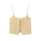 Blusa Feminina Chique com Alça Espaguete, Renda e Costura Aberta - Top Curto com Pregas