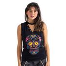 Blusa Feminina Choker Estampa Caveira Colorida Estilosa