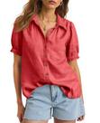 Blusa feminina Cicy Bell, puff, manga curta, linho com botões Blusa feminina Cicy Bell, puff, manga curta, linho com botões