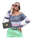 Blusa Feminina Ciganinha Tricot Cordão Listrada Longa