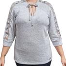 Blusa Feminina Cinza ML Rendas Raio de Luz Blusa Feminina Cinza ML Rendas Raio de Luz