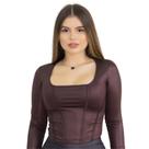 Blusa Feminina Cirrê Imitando Corselete manga longa