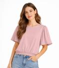 Blusa Feminina Com Franzido Na Manga Infinita Cor Rosa