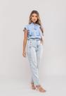 Blusa Feminina Com Laço na Gola e Manga Babado Azul Salvatore