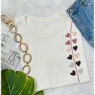 Blusa Feminina Coração Lateral T-Shirt moda 100% Algodão Cor Off-White P AO G2 Plus