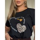 Blusa Feminina Coração T -Shirt moda 100% Algodão Cor Preto P AO G2 Plus