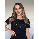 Blusa Feminina Corações Coloridos T -Shirt moda Baby look 100% Algodão Envio Imediato P AO G2 Plus