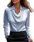 Blusa feminina CORIRESHA elegante com gola alta azul acetinado Blusa feminina CORIRESHA elegante com gola alta azul acetinado