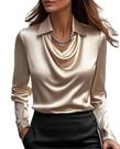 Blusa feminina CORIRESHA elegante com gola alta e champanhe acetinado Blusa feminina CORIRESHA elegante com gola alta e champanhe acetinado