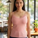 Blusa Feminina Cotton Light Com Renda Cereja Rosa