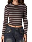 Blusa feminina Crop Top Milumia, ajustada, de manga comprida, listrada Blusa feminina Crop Top Milumia, ajustada, de manga comprida, listrada