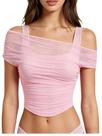Blusa feminina Crop Top WDIRARA, 2 em 1, de malha de ombro, rosa