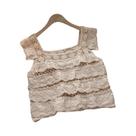 Blusa Feminina Cropped De Crochê Com Babados Em Camadas E Manga Franzida Semitransparente Estilo