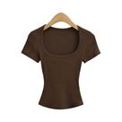 Blusa Feminina Cropped De Verão Com Gola Quadrada, Ajuste Slim, Alta Elasticidade E Manga Curta Sexy