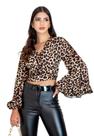 Blusa Feminina Cropped Decotado Manga Flare Amarração 3 em 1
