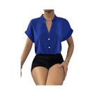 Blusa feminina de botão de couro PU, Turn Down Collar, Bodycon Working Tops, Preto Blusa feminina de botão de couro PU, Turn Down Collar, Bodycon Working Tops, Preto