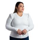 Blusa Feminina De Inverno Manga Longa Princesa Bufante Plus Size Gola Em V Segunda Pele Malha Canelada M Até O G5