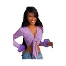 Blusa Feminina De Manga Longa Com Decote Em V De Pelúcia E Amarração Para Outono Inverno, Estilo