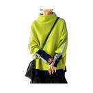 Blusa Feminina De Manga Longa Com Gola Alta E Cores Contrastantes, Moletom Casual Solto Sem Capuz