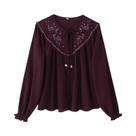 Blusa Feminina De Outono Com Decote Em V, Manga Longa, Bordada Com Contas, Solta, Casual E Elegante Blusa Feminina De Outono Com Decote Em V, Manga Longa, Bordada Com Contas, Solta, Casual E Elegante