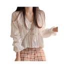 Blusa Feminina De Outono Com Manga Longa E Decote Em V, Renda E Margaridas Tridimensionais, Estilo