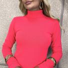 Blusa Feminina De Tricô Com Elastano Manga Longa Gola Alta Inverno
