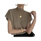Blusa Feminina De Tricô Com Gola Alta, Manga Curta, Casual, Elegante, Para Escritório, Verão
