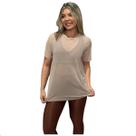 Blusa Feminina de Tule Transparente Academia Fitness Manga Curta Lisa Estampada Blusa Feminina de Tule Transparente Academia Fitness Manga Curta Lisa Estampada