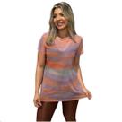Blusa Feminina de Tule Transparente Academia Fitness Manga Curta Lisa Estampada