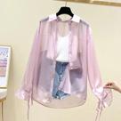 Blusa Feminina De Verão Em Chiffon Fina E Solta Com Botões, Manga Longa, Estilo Coreano, Camisa