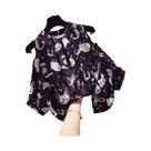 Blusa Feminina De Verão Solta Em Chiffon Com Estampa De Gato Desenho Animado, Gola O, Manga Curta,