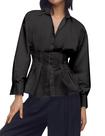 Blusa feminina Dewpaur listrada com botões plissada e manga curta