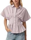 Blusa feminina Dewpaur listrada com botões plissada e manga curta