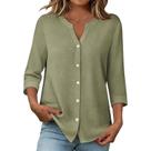 Blusa feminina Domirica, verde sólido, com entalhe em V, manga 3/4