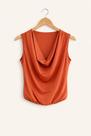 Blusa Feminina Drapeada Poliamida Gola Elegante Morena Flor Cor:Telha