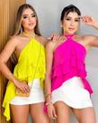 Blusa Feminina Duna Elegante Bata com Babado Frente Única Rosa Pink tamanho M