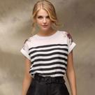Blusa feminina elegante branca listrada casual tamanho m
