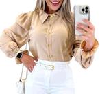 Blusa Feminina Elegante Camisa Social Duna Manga Longa Princesa Babado no Punho Blusa Feminina Elegante Camisa Social Duna Manga Longa Princesa Babado no Punho