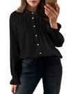 Blusa feminina elegante, casual, com botões, preta
