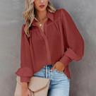Blusa Feminina Elegante com Manga Comprida, Gola Virada e Detalhe Plissado - Estilo Casual de Outono