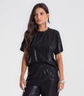 Blusa Feminina em Malha Plissada Cropped Dianna Preto Blusa Feminina em Malha Plissada Cropped Dianna Preto