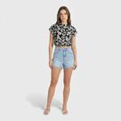 Blusa feminina estampada com cós em elástico