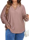 Blusa feminina Eytino plus size, manga comprida, gola em V, roxa