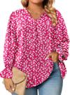 Blusa feminina Eytino, tamanho grande, decote em V, chiffon, 1x rosa
