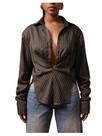 Blusa feminina Floerns xadrez com botões marrom café Blusa feminina Floerns xadrez com botões marrom café