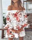 Blusa Feminina Floral De Verão Ombro a Ombro Boho Casual Com Decote Canoa E Costas Abertas Para