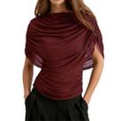 Blusa feminina FWSAM drapeada, manga, cintura franzida, bordô