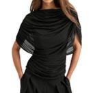 Blusa feminina FWSAM drapeada, manga, cintura franzida, preta Blusa feminina FWSAM drapeada, manga, cintura franzida, preta