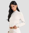Blusa Feminina Gola Alta Cruzada Canelada Dianna Bege